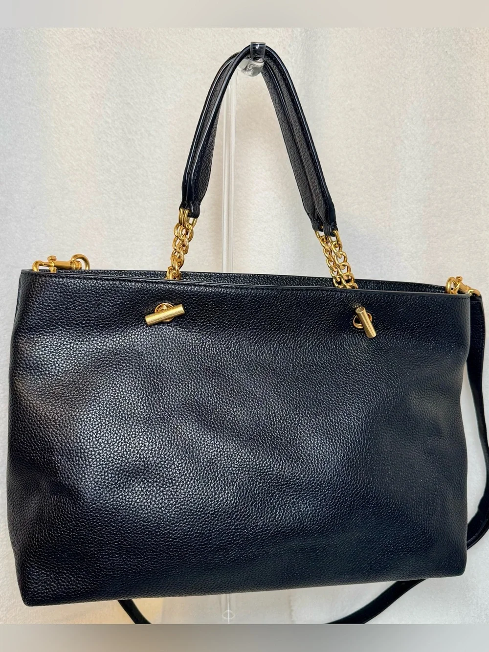 Tory Burch Britten Satchel Black Pebbled Leather Tote Crossbody Bag